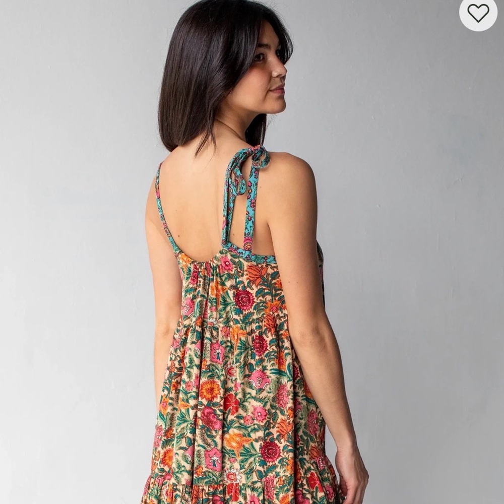 NATURAL LIFE Floral Tiered Mini Dress in Green and Red - Picture 2 of 4